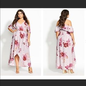 City Chic Large Size 20 Sakura Floral Maxi Dress NWT High Low Off Shoulder